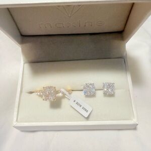 Maxine Brand  Elegant Gold tone Engagement ring size 8 &  stud earrings,sparkly